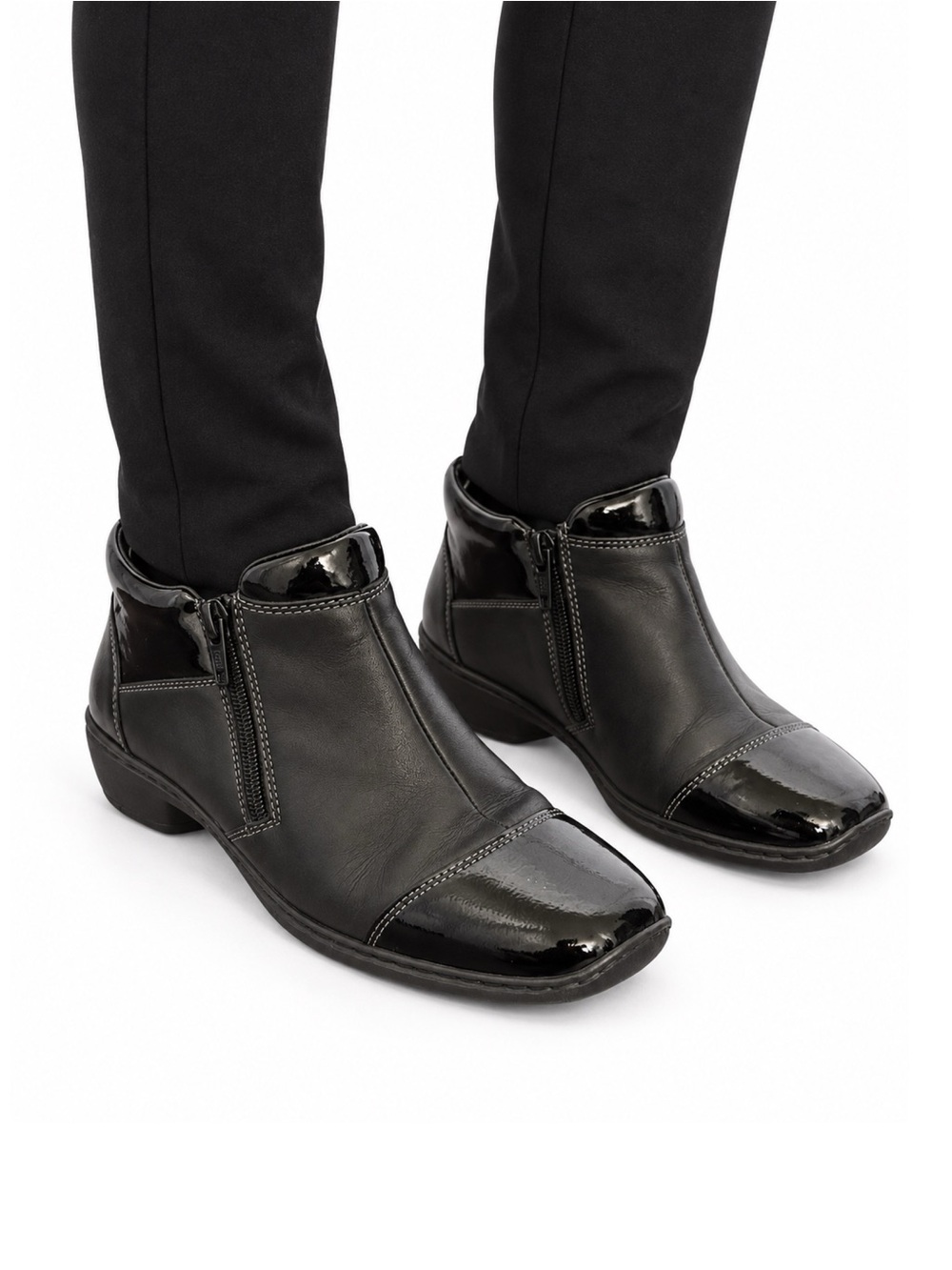 Size 6 (EU 37) Rieker Women’s Black Patent Cap Toe Side Zip Ankle Booties